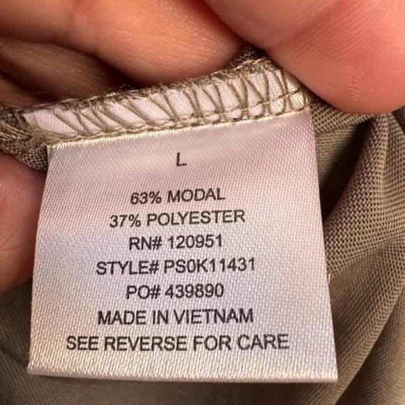 Pink Rose Top Size L Olive Green Modal Front Tie Short Sleeve Boho Basic Fall - Picture 6 of 10